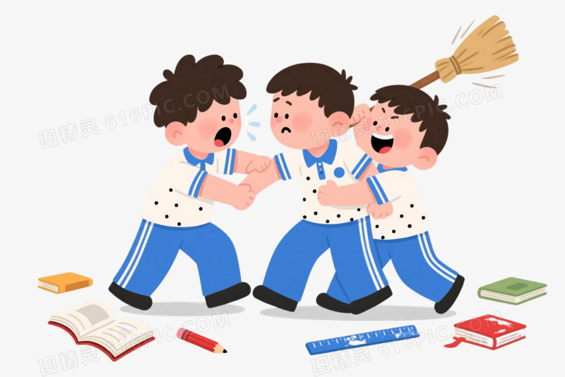 蓝白校服男孩卡通手绘元素
