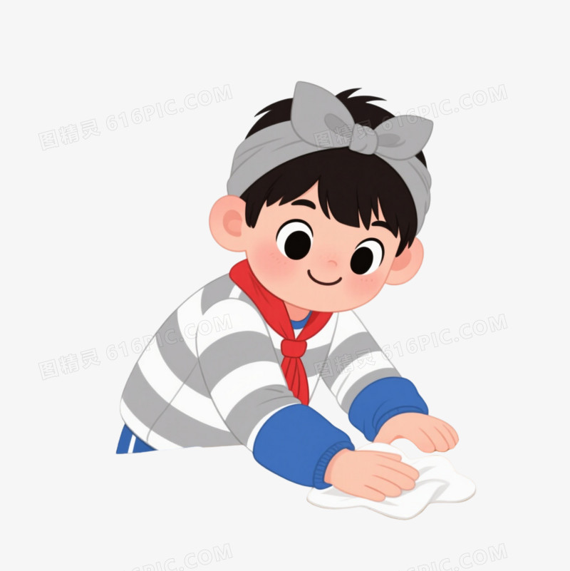 灰巾男孩卡通手绘元素