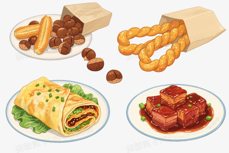 天津四味手绘插画元素