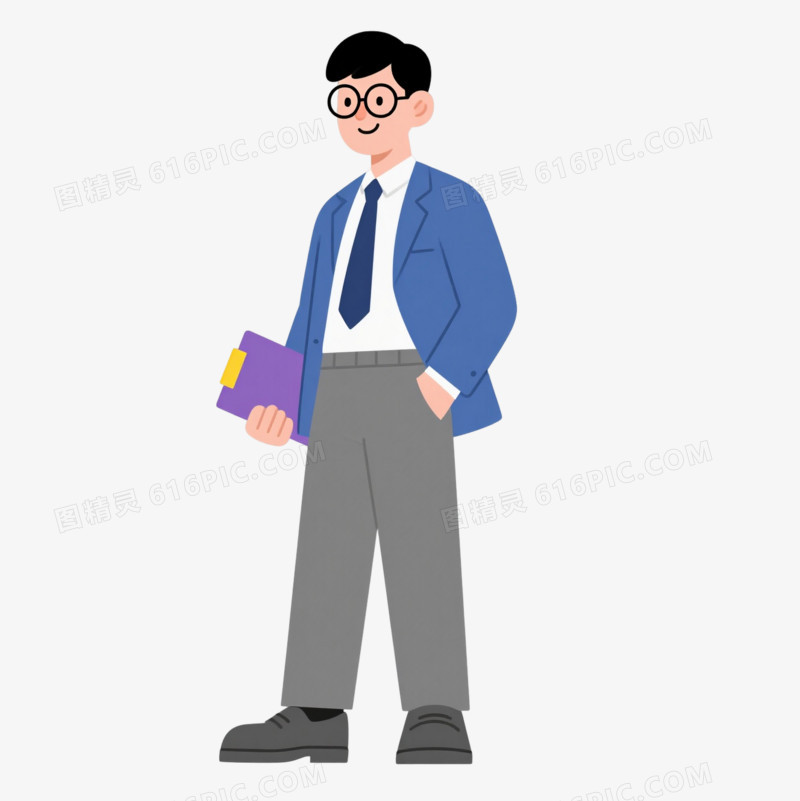 蓝西装商务男士扁平插画元素