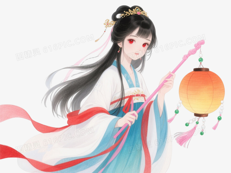 古风少女水彩插画元素