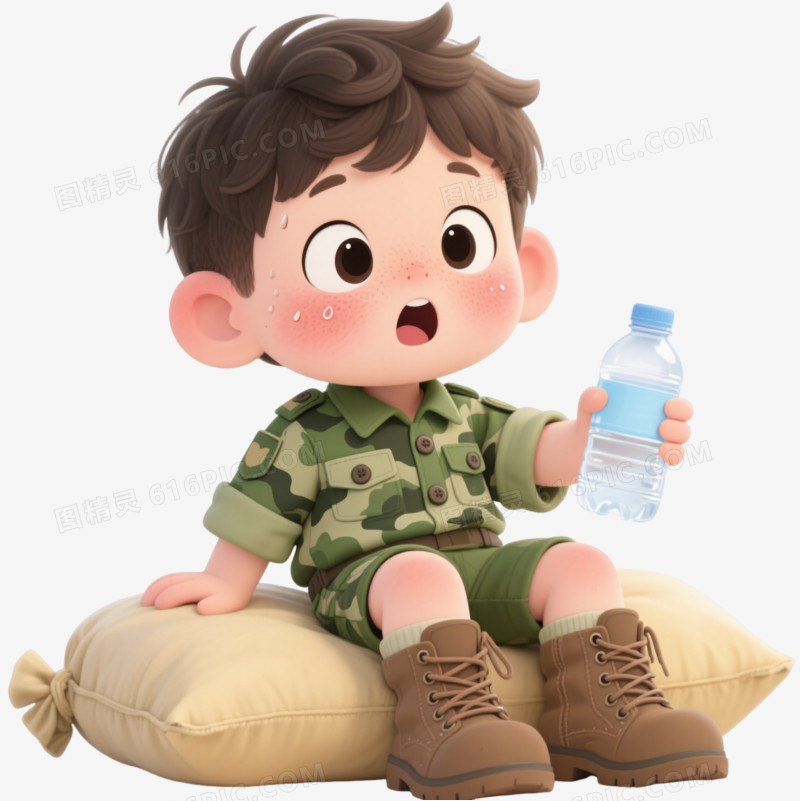 Q版迷彩男孩卡通手绘元素