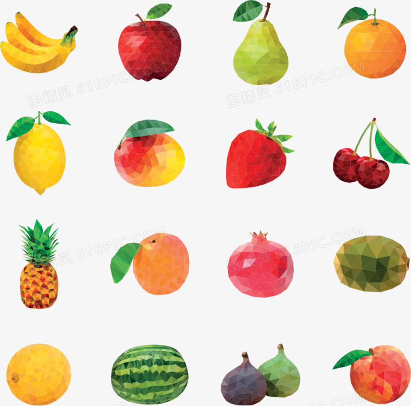 矢量彩色多边形水果