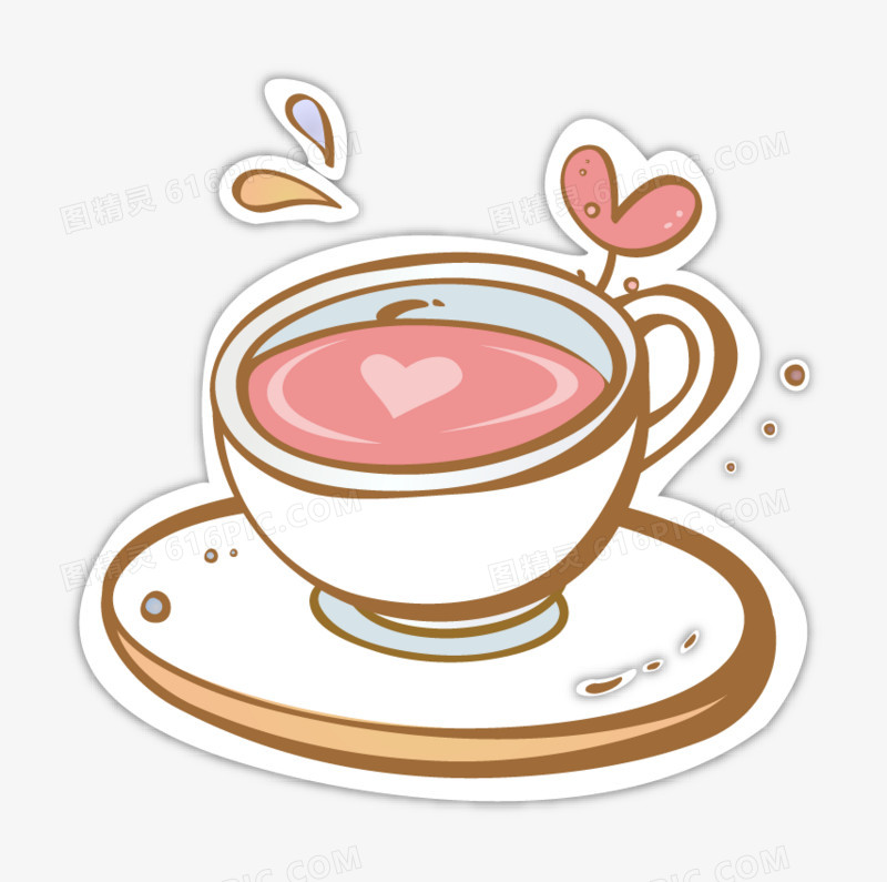手绘粉色心形茶杯图案