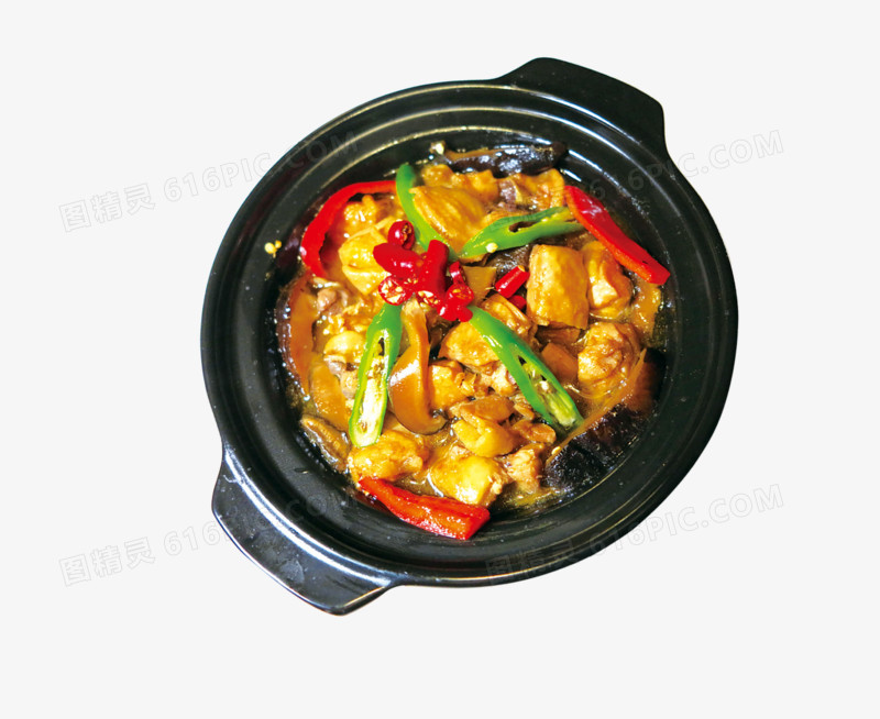 黑色砂锅黄焖鸡米饭素材