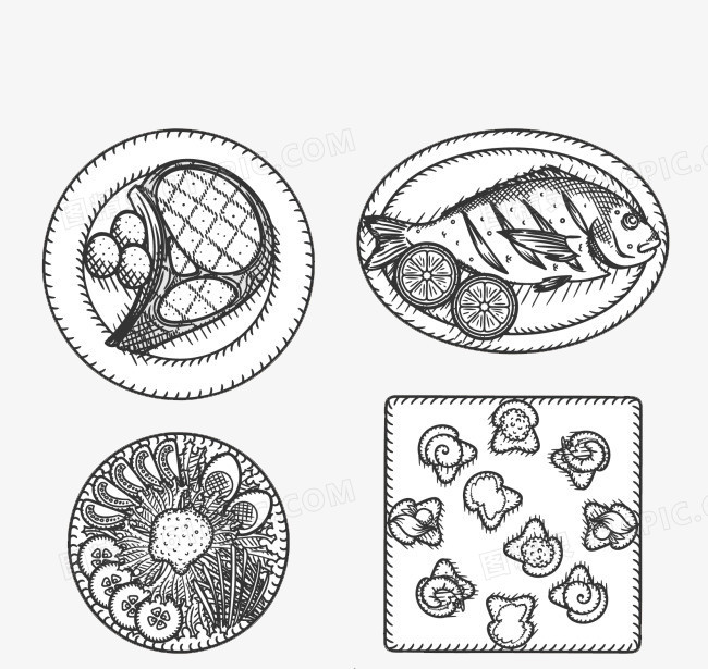 四个不同菜式素材