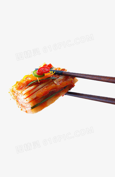 筷子夹起来的辣泡菜