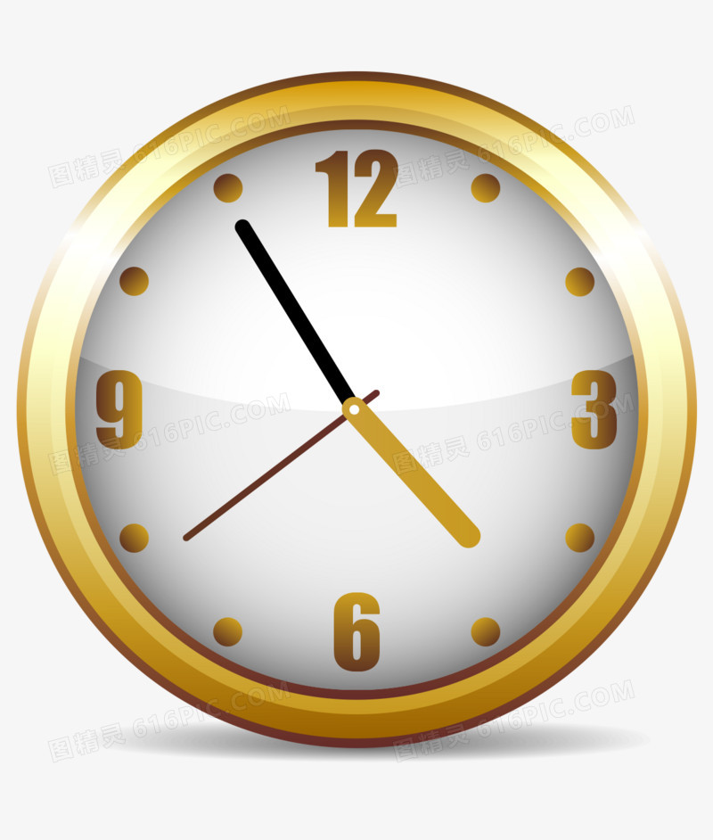 矢量拟真计时钟表时钟金色圆形计时器闹钟