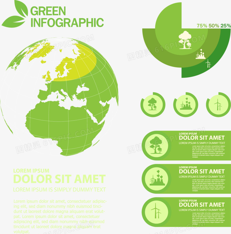 矢量手绘绿色地球环保标签