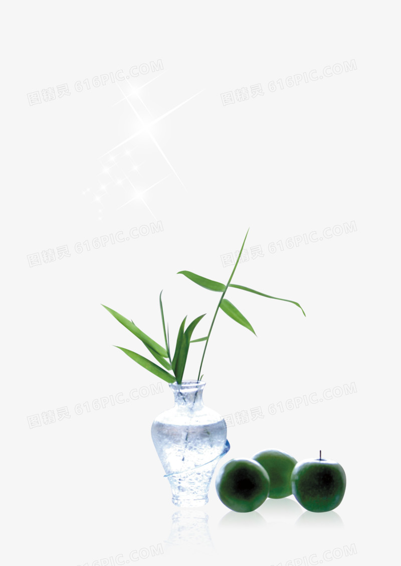 透明花瓶中的竹叶