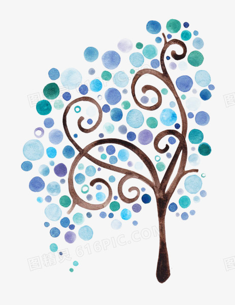 手绘水彩蓝色创意树