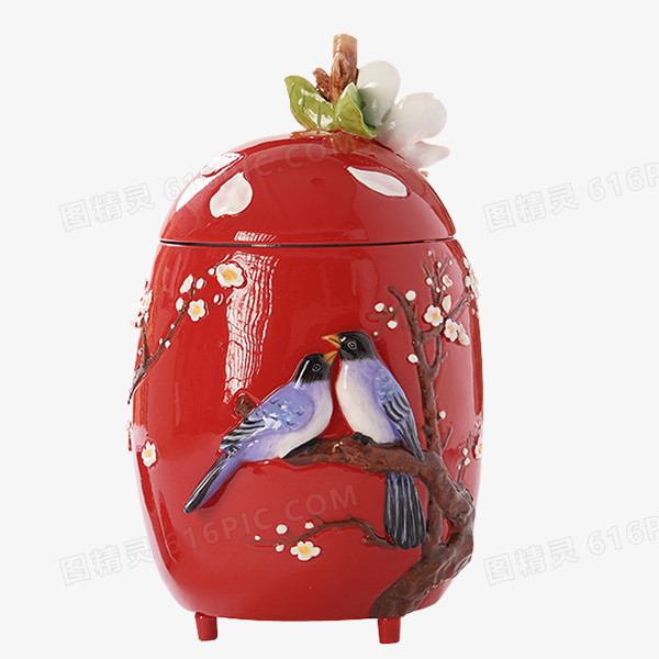 红色创意花鸟瓷器