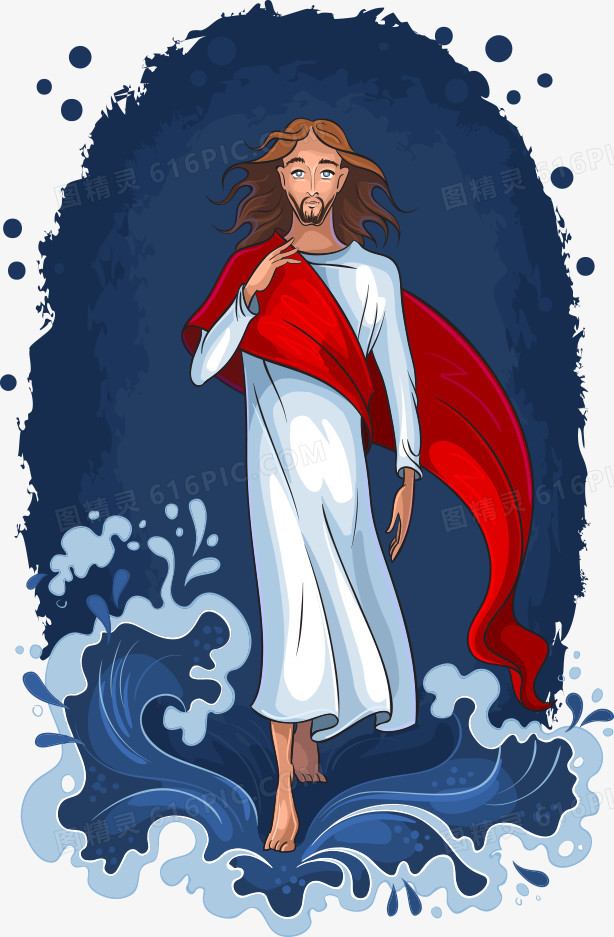 矢量水花与卡通耶稣