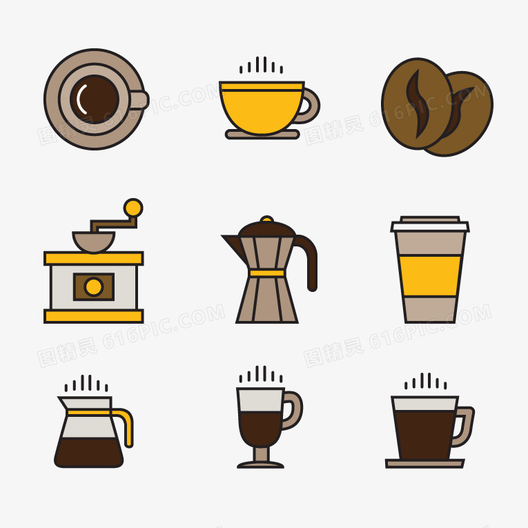 咖啡元素图标矢量