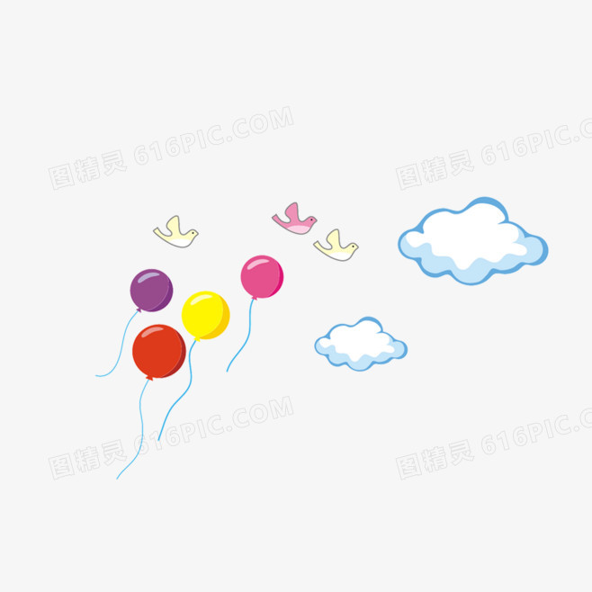 飞舞气球小鸟云朵