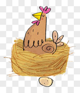 卡通母鸡png矢量手绘窝里的鸡蛋pngai鸡年可爱卡通小鸡png乡村鸡png