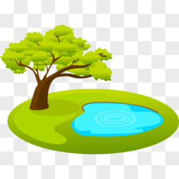 绿色池塘卡通画图片