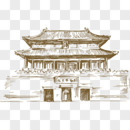 中国古代城楼线稿
