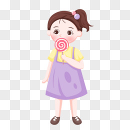 儿童节之手绘卡通吃棒棒糖的小女孩