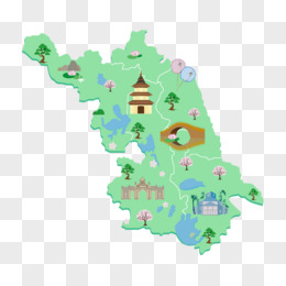矢量扁平风地图旅游地图城市地标免抠图