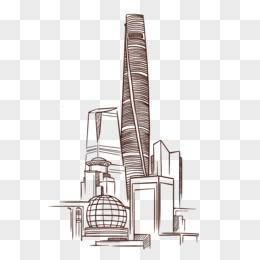 手绘线稿上海中心大厦免抠元素