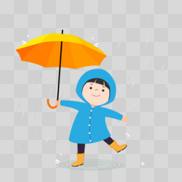 手绘扁平小男孩雨天打伞免抠元素pngpsd手绘卡通柳树大雁柳叶免抠元素