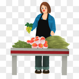 卡通手绘蔬菜售货员元素