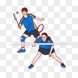 两个人打羽毛球的图画图片