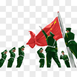 军人升国旗的场面绘画图片