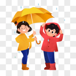 雨水節氣之男孩打傘玩雨