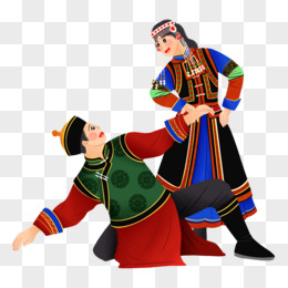 手绘插画风蒙古人跳舞免抠元素
