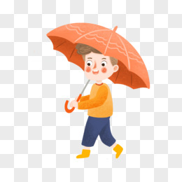卡通手绘免抠打伞的男孩素材