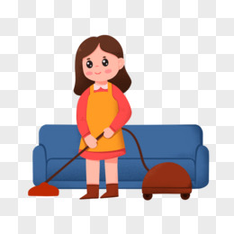 女子拿着吸尘器整理房间免抠元素pngpsd卡通女孩拿着拖把整理打扫房间