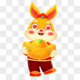 卡通手绘抱元宝兔年形象元素