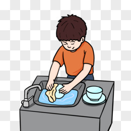 卡通手绘孩子刷碗元素pngpsd卡通小孩和家长一起洗碗素材pngpsd卡通
