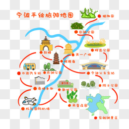手绘宁波旅游地图素材