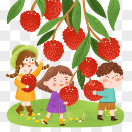 可爱草莓水果png手绘卡通苹果篮元素pngpsd手绘卡通大人陪着小朋友摘