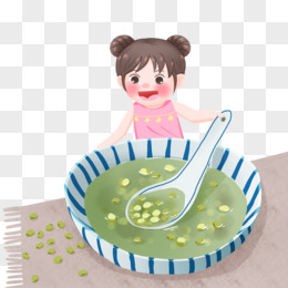 手绘插画风女孩喝绿豆汤解暑元素