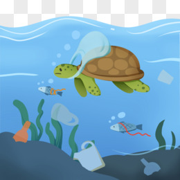 手绘卡通海洋动物被垃圾污染免抠素材