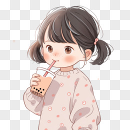 小女孩拿着奶茶简笔画图片